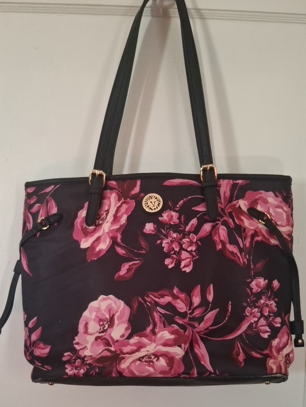 Anne Klein Black Tote with Pink Floral Print